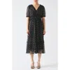 Lk Bennett Gigi Polka Dot Short Sleeve Pleated Chiffon Midi Dress In Black