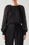 Lk Bennett Gisella 3d Flower Chiffon Shirt In Black