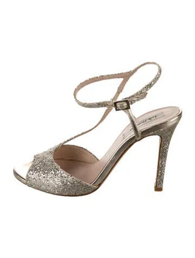 Pre-owned Lk Bennett Glitter T-strap Sandals In Gold
