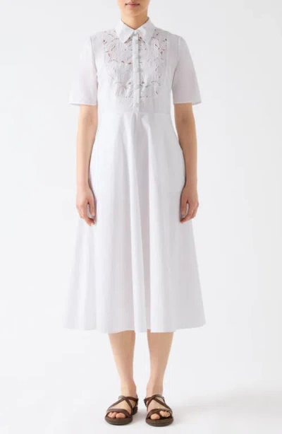 Lk Bennett Grace Cutwork Cotton Shirtdress In White