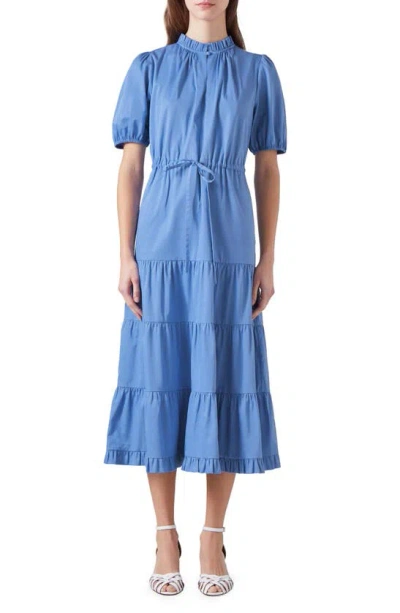 Lk Bennett Hedy Tiered Cotton Midi Dress In Blu-light Blue