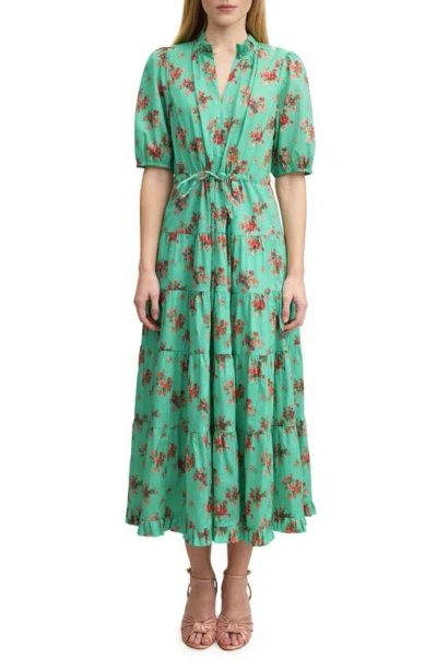 Lk Bennett Hedy Tiered Ruffle Tie Waist Cotton Dress In Mul-green