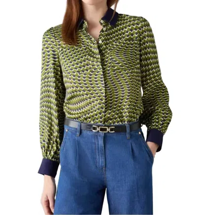 Lk Bennett Henri Graphic Blouse In Green/navy