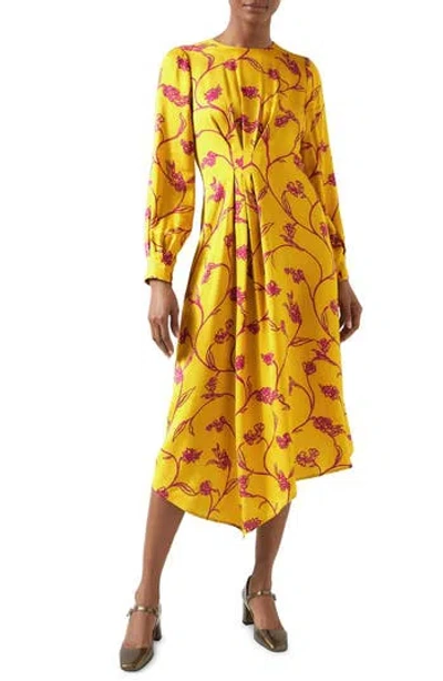 Lk Bennett Henrietta Flower Bracelet Sleeve Asymmetric Hem Dress In Yellow Multi