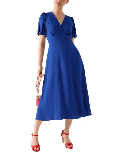 Lk Bennett Hermia Short Sleeve Empire Waist Flared Dress In Ultra Blue