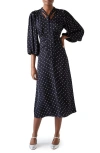 Lk Bennett Hester Dot Tie Neck Midi Dress In Navy
