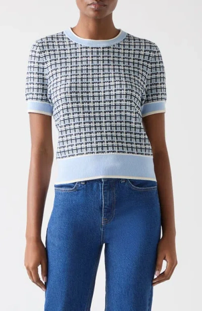 Lk Bennett Honey Check Short Sleeve Cotton Sweater In Blue
