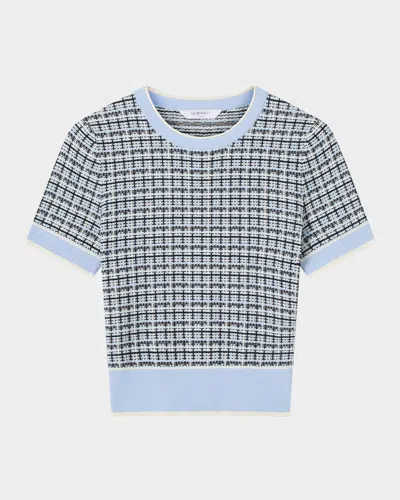 Lk Bennett Honey Cropped Textural Plaid Top In Blue