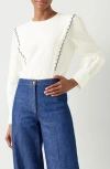 Lk Bennett Isabella Embroidered Cotton-silk Blouse In Ecru