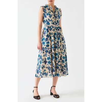 Lk Bennett Isolde Floral Sleeveless Cotton Voile Midi Dress In Blue