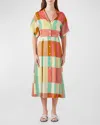 LK BENNETT IZZY PLEATED BLOCK-PRINT MIDI SHIRTDRESS