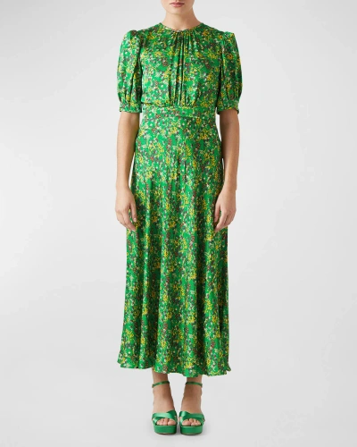 Lk Bennett Jem Floral Puff Sleeve Maxi Dress In Green