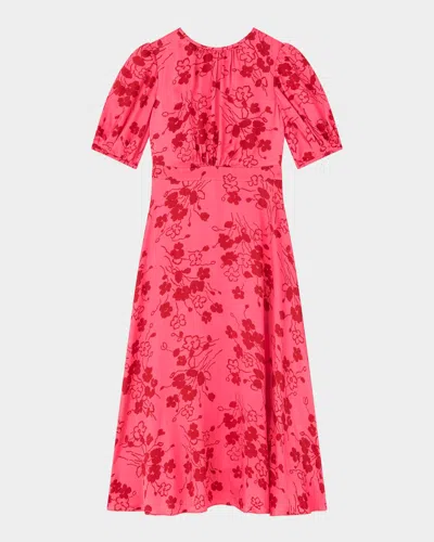 LK BENNETT JEM FLORAL-PRINT SEERSUCKER MIDI DRESS