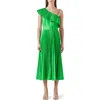 Lk Bennett Josephine Pleated Belted One-shoulder Midi Dress In Green