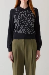 Lk Bennett Judy Embellished Cotton & Merino Wool Collared Sweater In Blue
