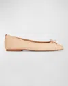 Lk Bennett Kara Patent Toe Suede Ballerina Flats In Almond
