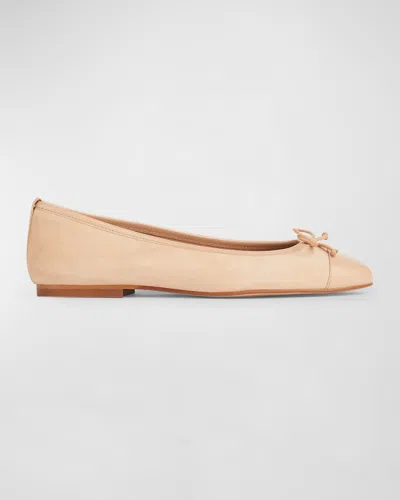 LK BENNETT KARA LEATHER BOW CAP-TOE BALLERINA FLATS