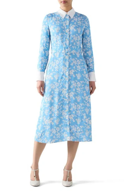 Lk Bennett Kate Belted Long Sleeve Midi Shirtdress In Blue