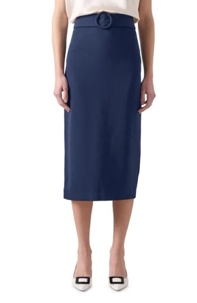 Lk Bennett Klaudia Belted Midi Pencil Skirt In Navy