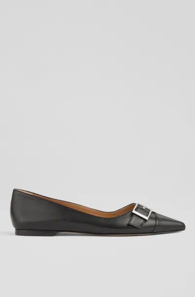 Lk Bennett Womens Bla-black Brynn Buckle-embellished Leather Flat Courts