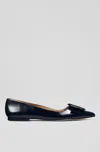 Lk Bennett Womens Blu-navy Devon Buckle Patent-leather Flats In La Mer