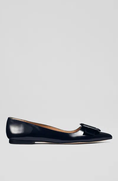 Lk Bennett Womens Blu-navy Devon Buckle Patent-leather Flats In La Mer