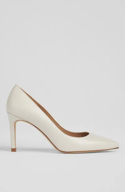 Lk Bennett Floret Pointed-toe Leather Courts In Ecru