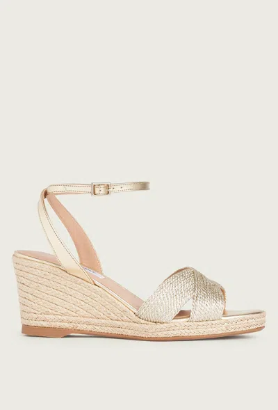 Lk Bennett Santana Cross-strap Woven Wedge Sandals In Gold