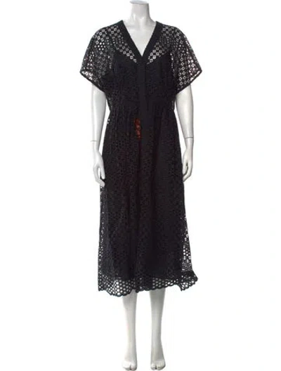 Pre-owned Lk Bennett Lace Pattern Midi Length Dress In Black