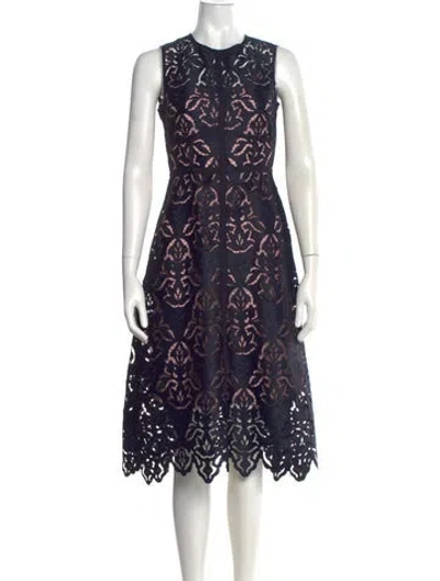 Pre-owned Lk Bennett Lace Pattern Midi Length Dress In Blue