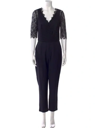 Pre-owned Lk Bennett Lace Pattern V-neck Jumpsuit In Blue