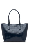 Lk Bennett Lacey Croc Texture Tote In Navy