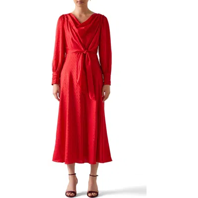 Lk Bennett Lainey Tie Waist Long Sleeve Maxi Dress In Red