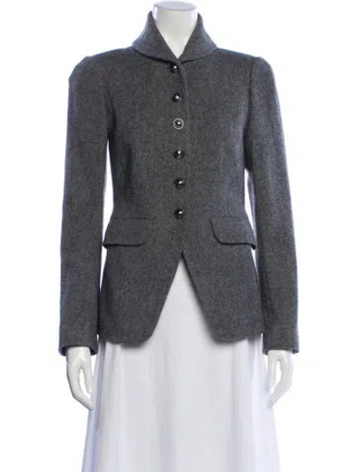 Pre-owned Lk Bennett Lambswool Tweed Pattern Blazer In Gray