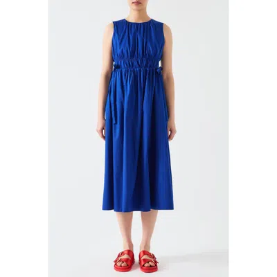 Lk Bennett Lea Sleeveless Tie Waist Cotton Midi Dress In Ultra Blue