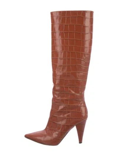 Pre-owned Lk Bennett Leather Animal Print Boots In Orange