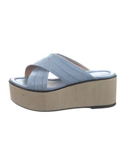 Pre-owned Lk Bennett Leather Animal Print Slides In Blue