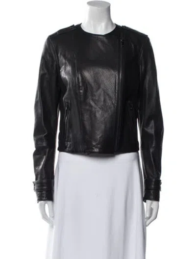 Pre-owned Lk Bennett Leather Biker Jacket In Black