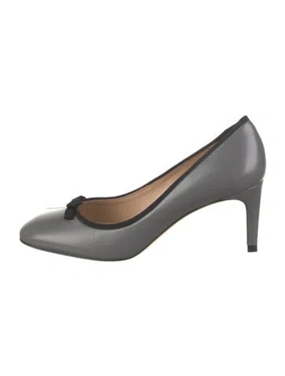 Pre-owned Lk Bennett Leather Bow Accents Pumps In Grey