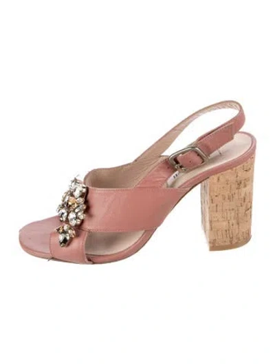Pre-owned Lk Bennett Leather Colorblock Pattern Slingback Sandals In Pink