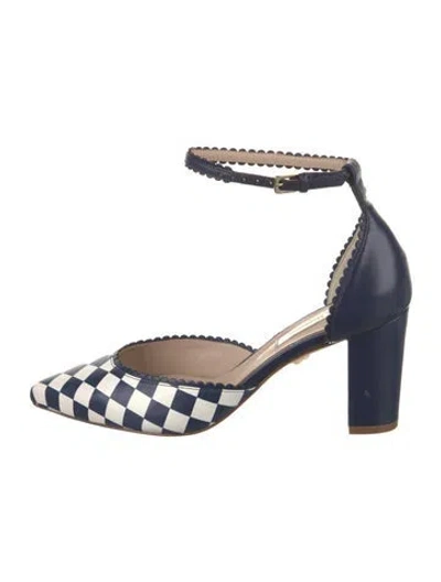 Pre-owned Lk Bennett Leather Plaid Print D'orsay Pumps In Blue