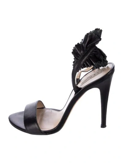 Pre-owned Lk Bennett Leather Ruffle Embellishment Sandals In Black