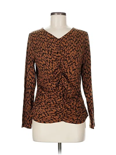 Pre-owned Lk Bennett Long Sleeve Top Brown Animal Print Pattern V-neck Tops