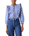 Lk Bennett Lucan Ruffle Stripe Shirt In Blue