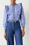 Lk Bennett Lucan Ruffle Stripe Shirt In Blue