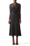 Lk Bennett Madalena Belted Matte Satin Midi Dress In Black