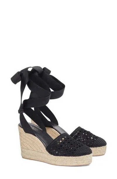 Lk Bennett Magnolia Ankle Wrap Wedge Sandal In Black