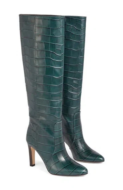 Lk Bennett Margret Croc Embossed Knee High Boot In Gre-sea Green
