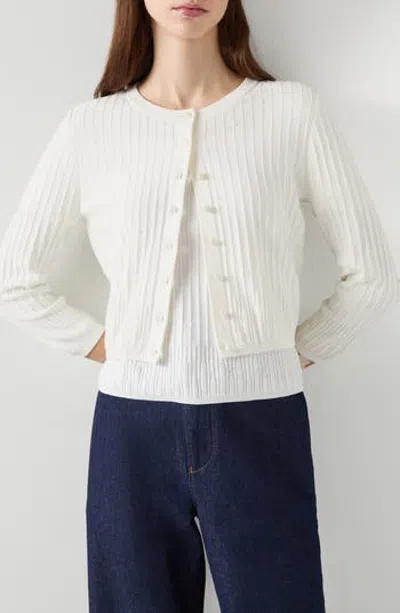 Lk Bennett Maria Rib Cardigan In White
