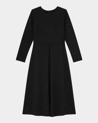 Lk Bennett Marim Pleated Polka-dot Ponte Midi Dress In Black
